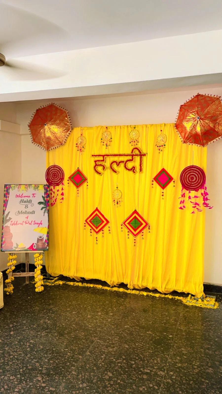 Multicolor Mehndi Drape Canopy — Haldi & Mehndi Ceremony Decor in Lucknow
