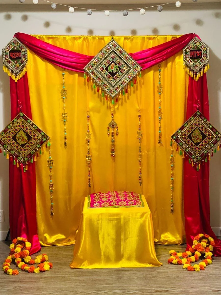 Festive Floral Photo Backdrop — Haldi & Mehndi Ceremony Decor in Lucknow